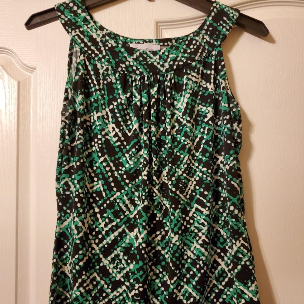 #273 Calvin Klein Green/Black/White Sleeveless Top